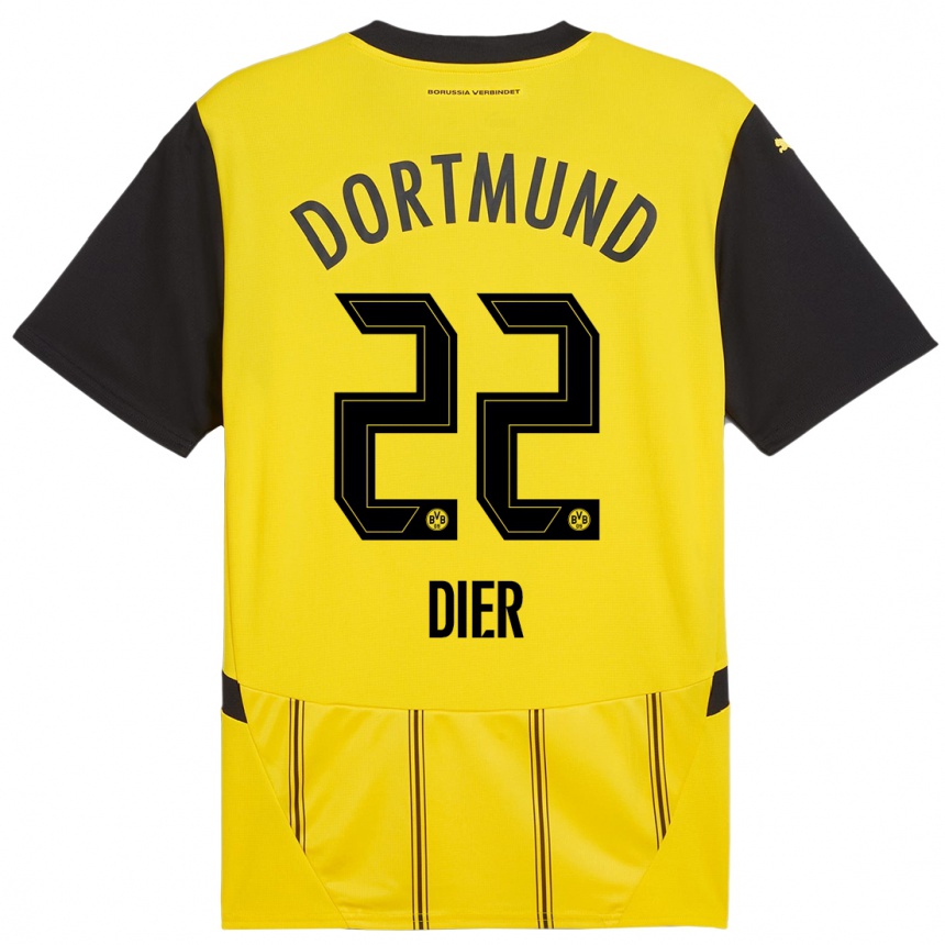 Kinder Fußball Henrik Dier #22 Gelb Schwarz Heimtrikot Trikot 2024/25 T-Shirt Luxemburg