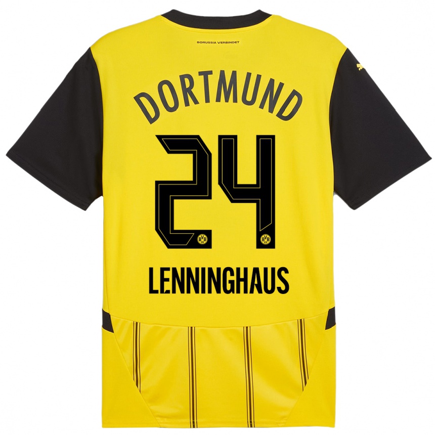 Kinder Fußball Mika Lenninghaus #24 Gelb Schwarz Heimtrikot Trikot 2024/25 T-Shirt Luxemburg