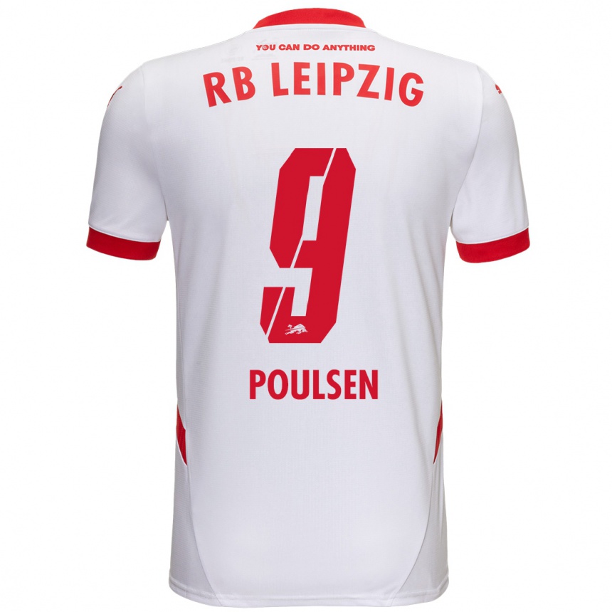 Kinder Fußball Yussuf Poulsen #9 Weiß Rot Heimtrikot Trikot 2024/25 T-Shirt Luxemburg