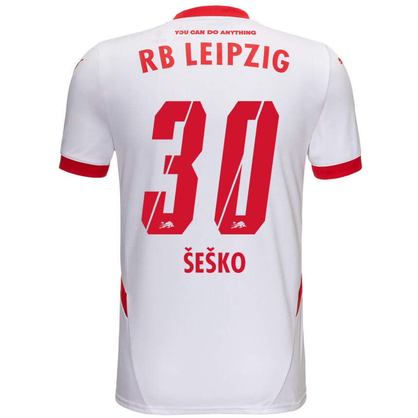 Kinder Fußball Benjamin Sesko #30 Weiß Rot Heimtrikot Trikot 2024/25 T-Shirt Luxemburg