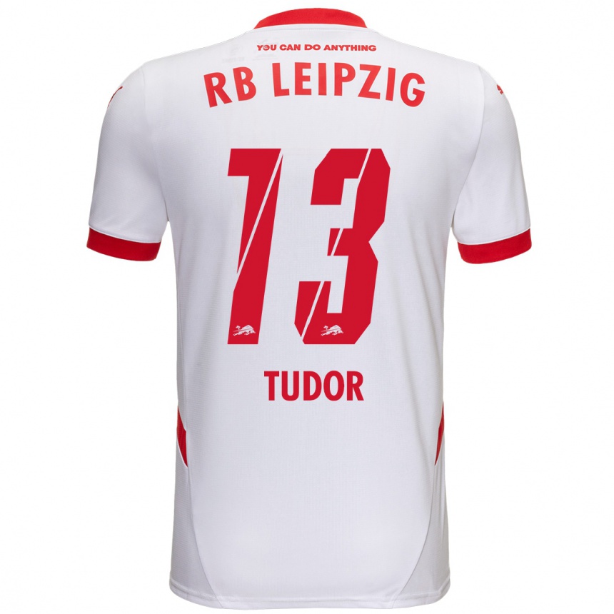 Kinder Fußball Aaron Tudor #13 Weiß Rot Heimtrikot Trikot 2024/25 T-Shirt Luxemburg