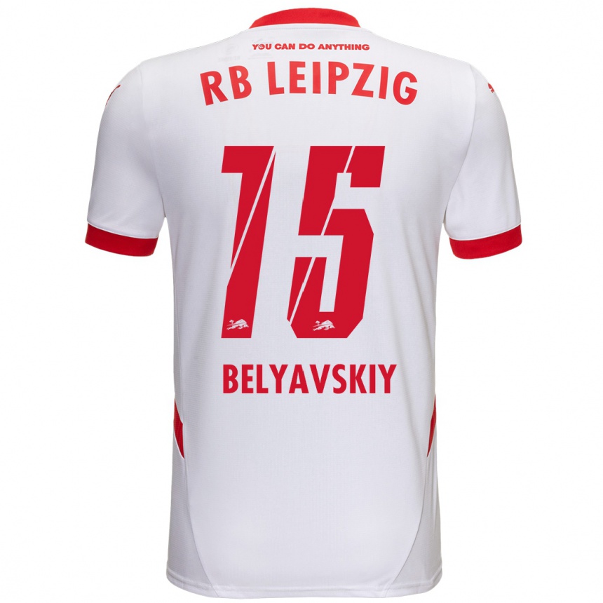 Kinder Fußball David Belyavskiy #15 Weiß Rot Heimtrikot Trikot 2024/25 T-Shirt Luxemburg