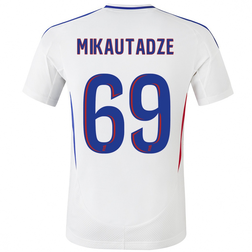 Kinder Fußball Georges Mikautadze #69 Weiß Blau Heimtrikot Trikot 2024/25 T-Shirt Luxemburg