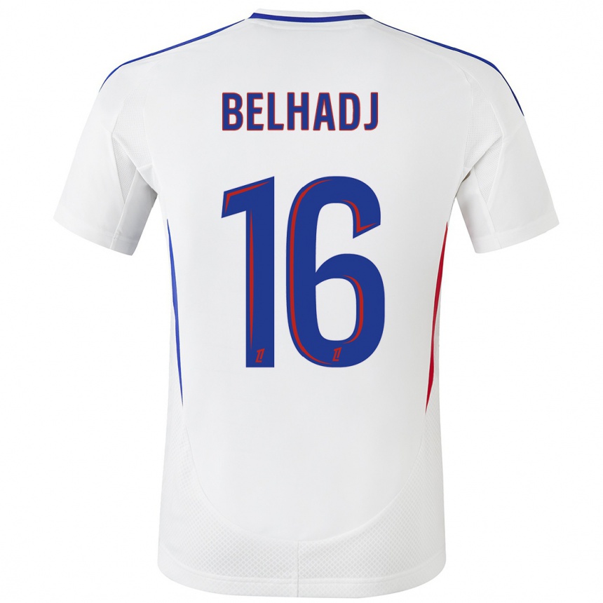 Kinder Fußball Féerine Belhadj #16 Weiß Blau Heimtrikot Trikot 2024/25 T-Shirt Luxemburg