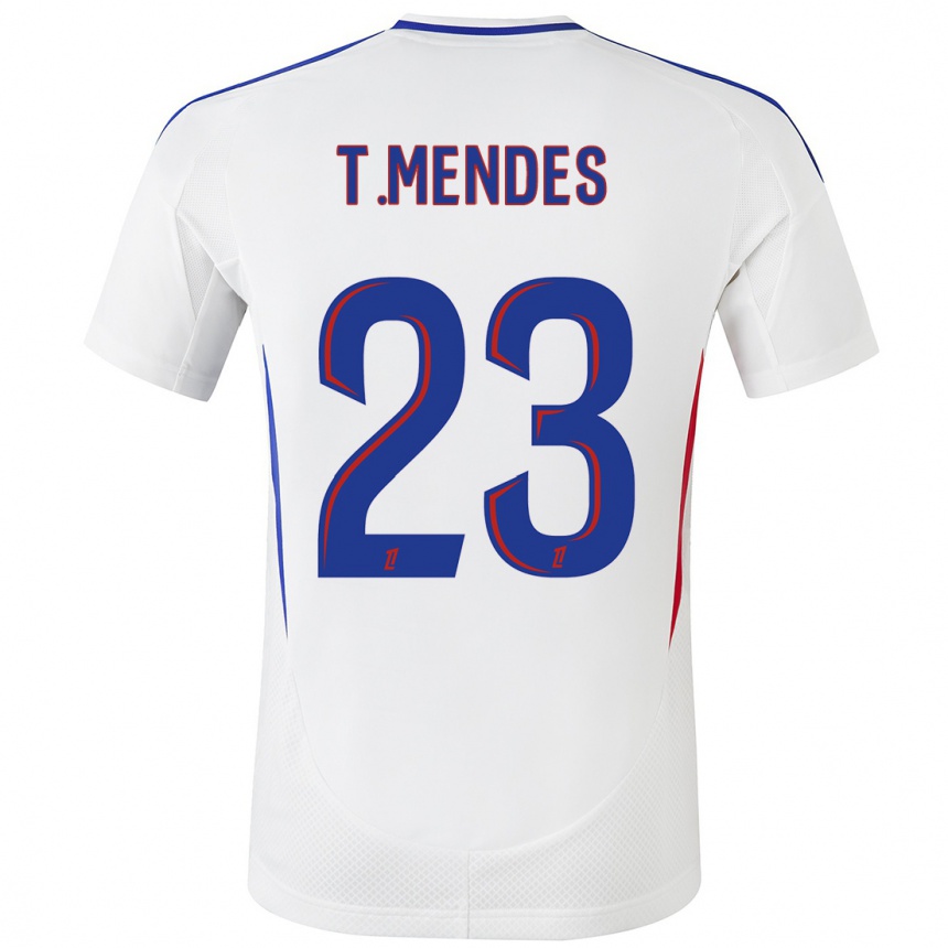 Kinder Fußball Thiago Mendes #23 Weiß Blau Heimtrikot Trikot 2024/25 T-Shirt Luxemburg