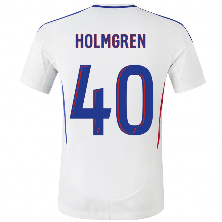 Kinder Fußball Emma Holmgren #40 Weiß Blau Heimtrikot Trikot 2024/25 T-Shirt Luxemburg