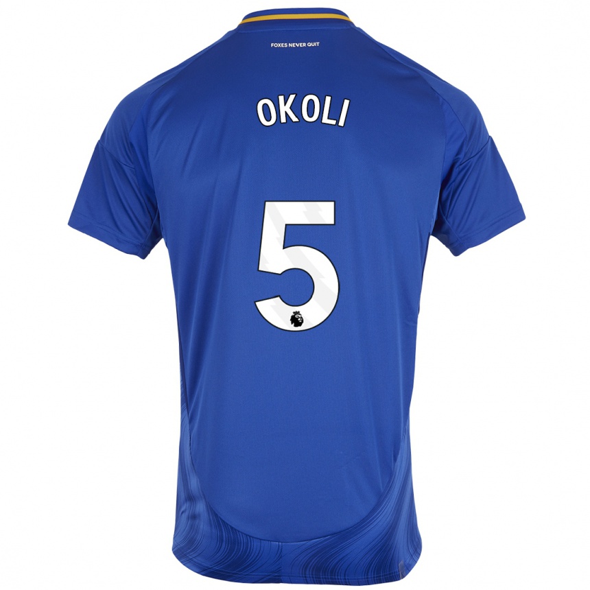 Kinder Fußball Caleb Okoli #5 Blau Weiß Heimtrikot Trikot 2024/25 T-Shirt Luxemburg