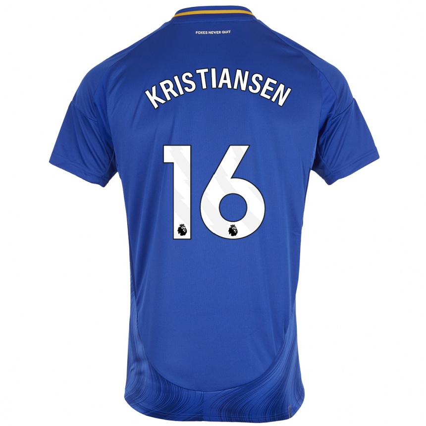 Kinder Fußball Victor Kristiansen #16 Blau Weiß Heimtrikot Trikot 2024/25 T-Shirt Luxemburg