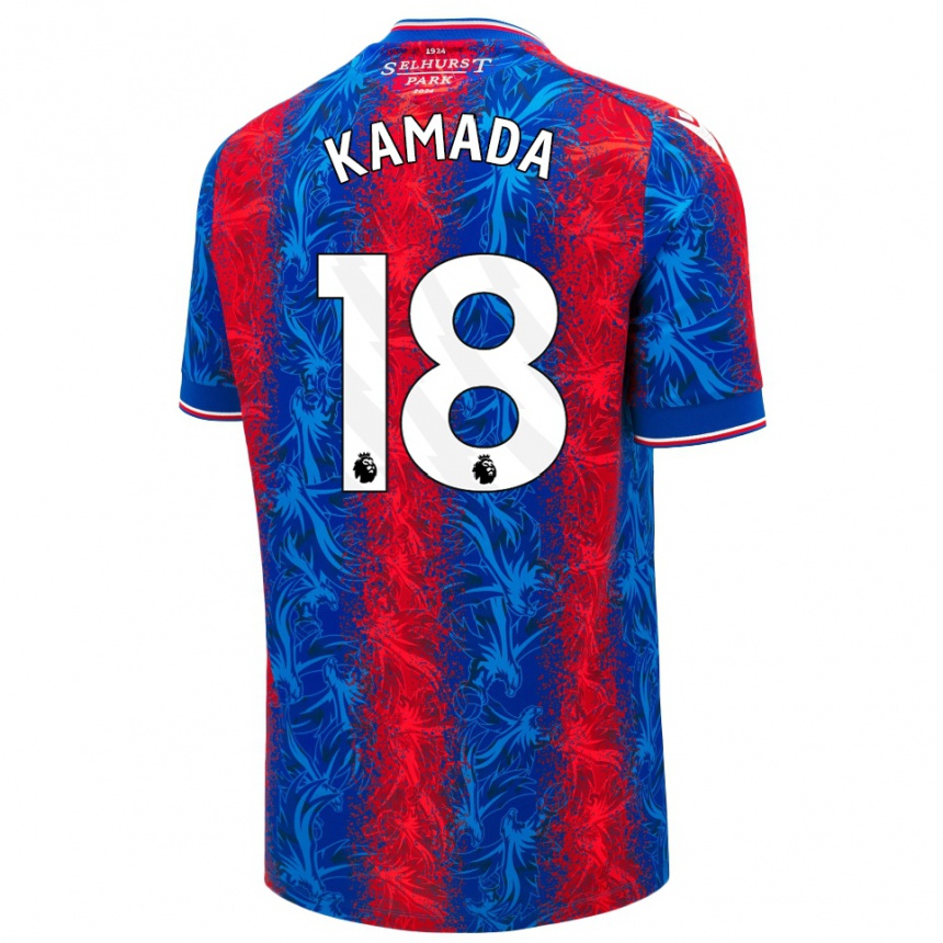 Kinder Fußball Daichi Kamada #18 Rot Blauen Streifen Heimtrikot Trikot 2024/25 T-Shirt Luxemburg