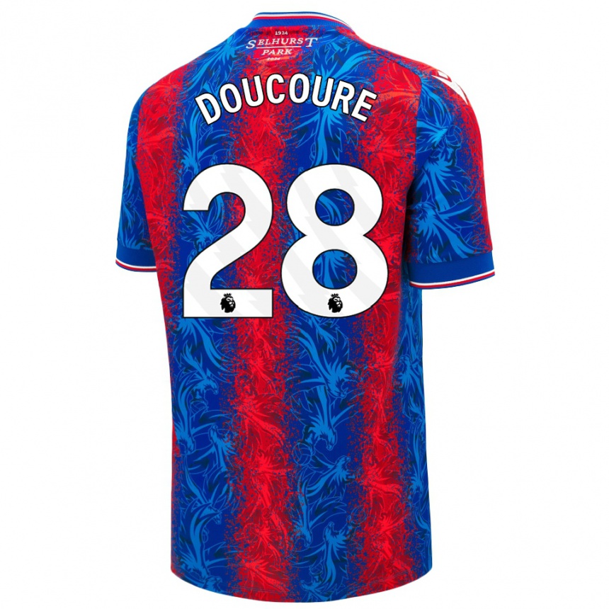 Kinder Fußball Cheick Doucouré #28 Rot Blauen Streifen Heimtrikot Trikot 2024/25 T-Shirt Luxemburg