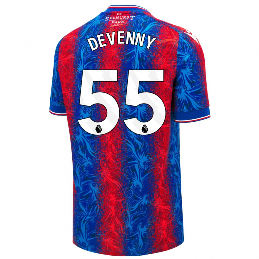 Kinder Fußball Justin Devenny #55 Rot Blauen Streifen Heimtrikot Trikot 2024/25 T-Shirt Luxemburg