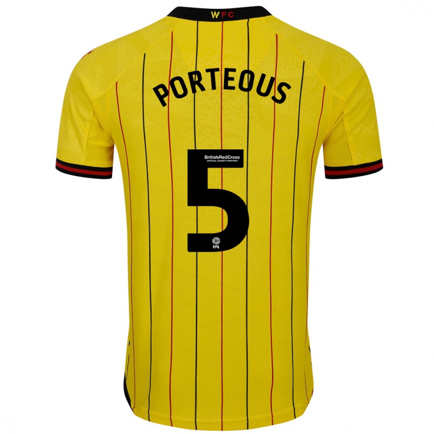 Kinder Fußball Ryan Porteous #5 Gelb Schwarz Heimtrikot Trikot 2024/25 T-Shirt Luxemburg