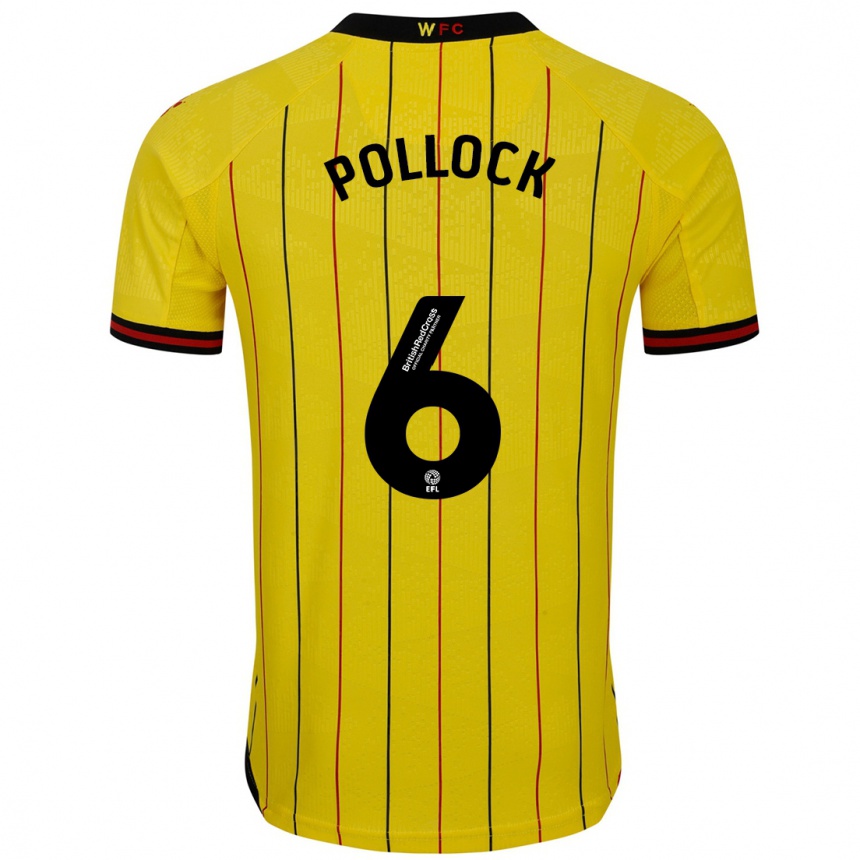 Kinder Fußball Mattie Pollock #6 Gelb Schwarz Heimtrikot Trikot 2024/25 T-Shirt Luxemburg