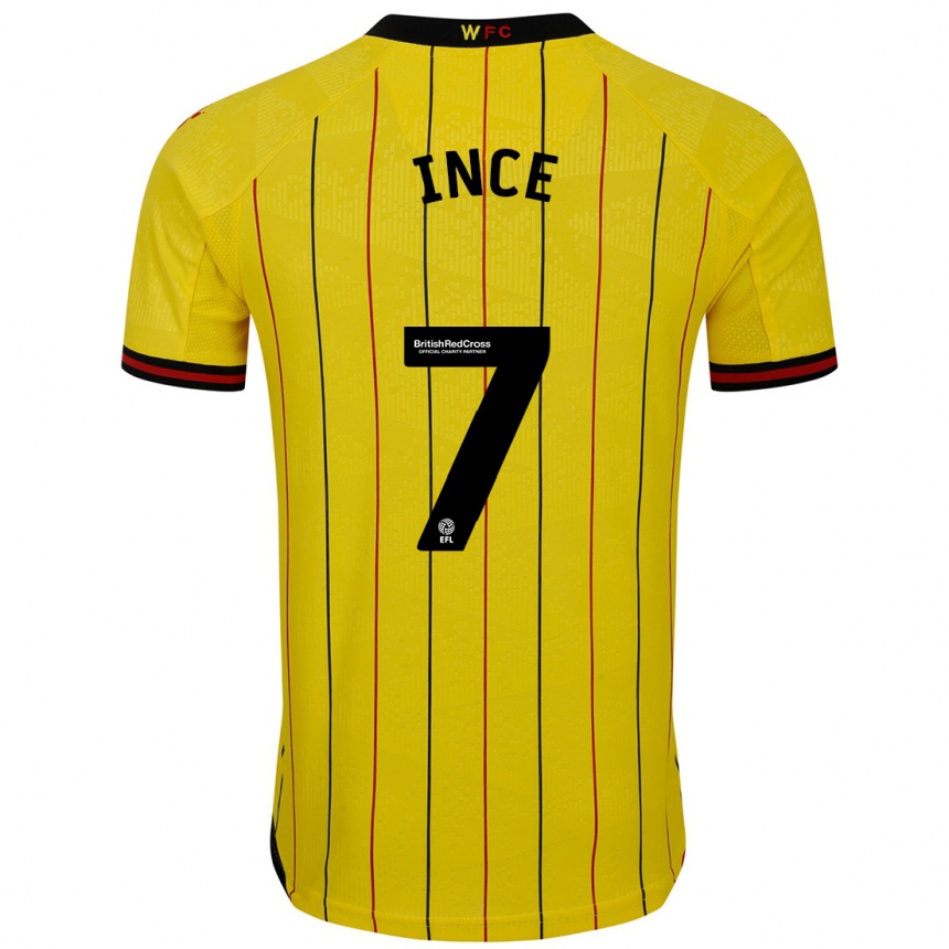 Kinder Fußball Tom Ince #7 Gelb Schwarz Heimtrikot Trikot 2024/25 T-Shirt Luxemburg