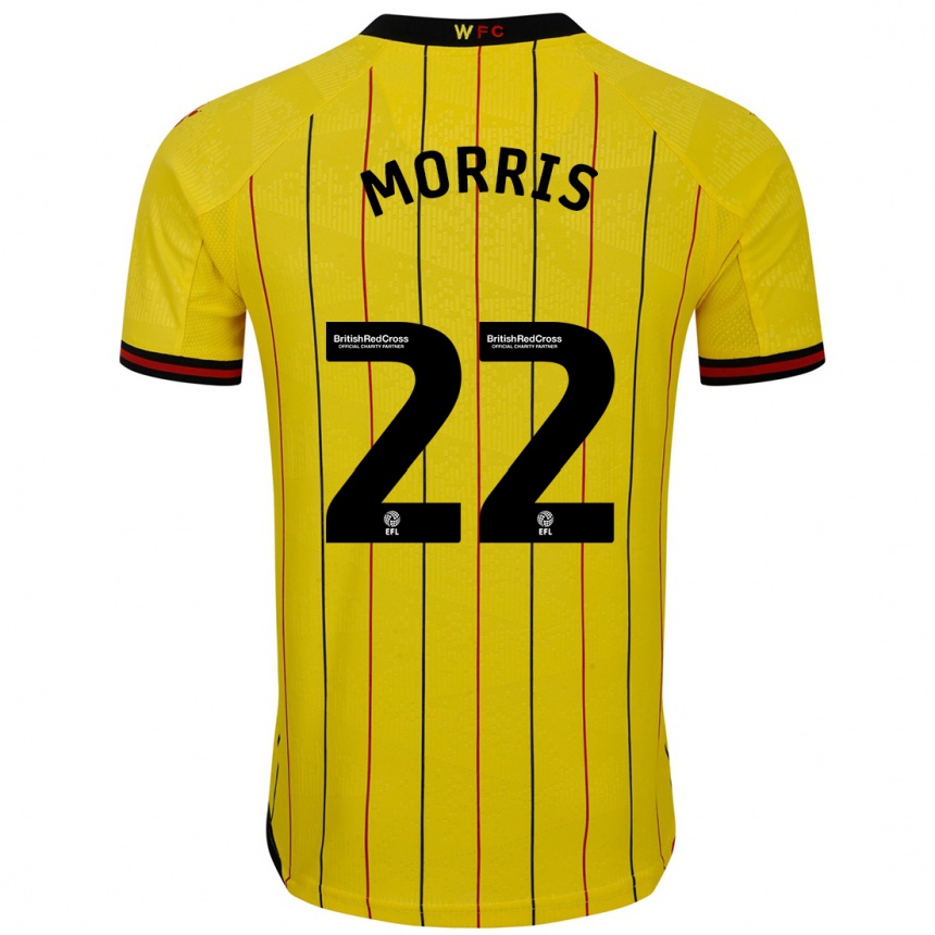 Kinder Fußball James Morris #22 Gelb Schwarz Heimtrikot Trikot 2024/25 T-Shirt Luxemburg