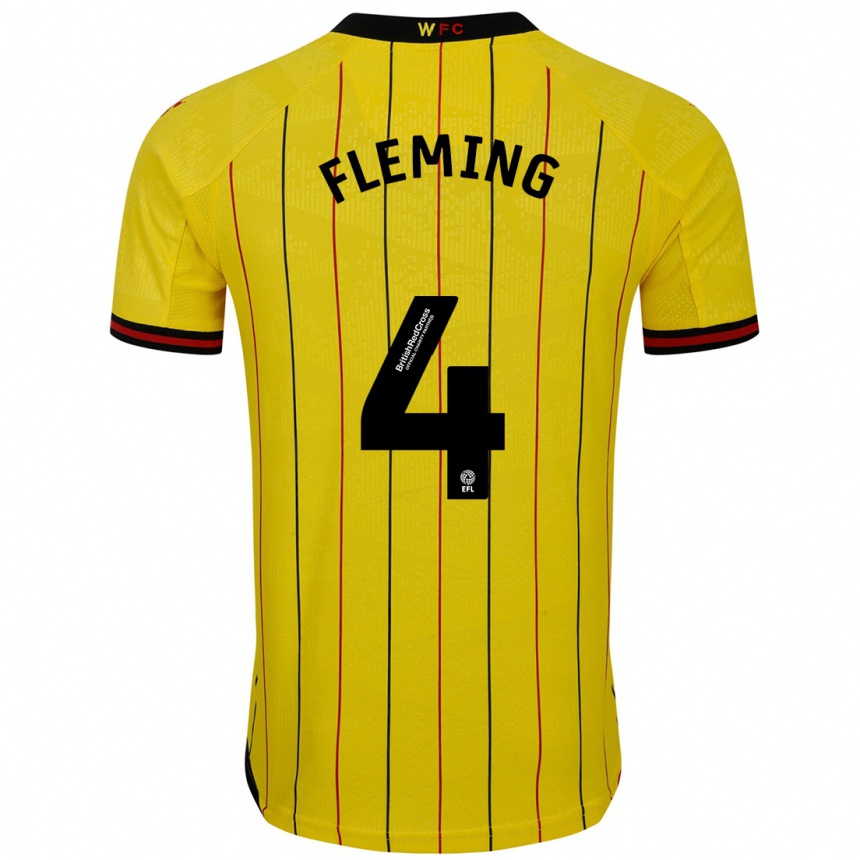 Kinder Fußball Charlotte Fleming #4 Gelb Schwarz Heimtrikot Trikot 2024/25 T-Shirt Luxemburg