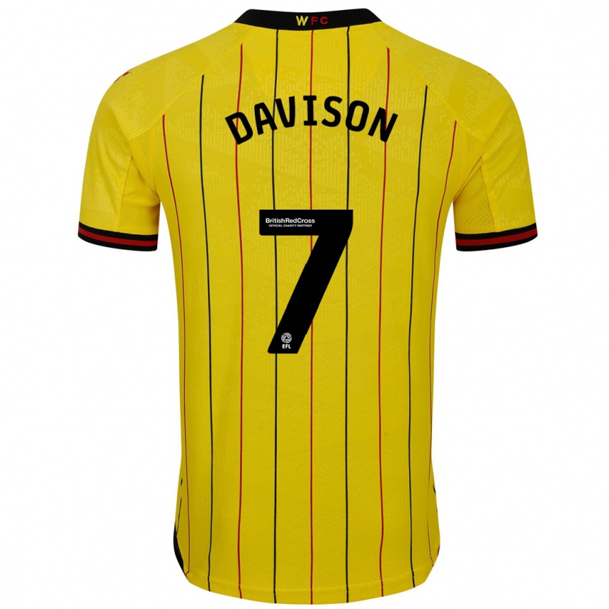 Kinder Fußball Gemma Davison #7 Gelb Schwarz Heimtrikot Trikot 2024/25 T-Shirt Luxemburg