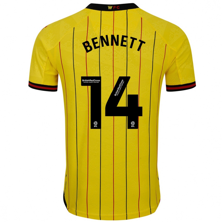 Kinder Fußball Harley Bennett #14 Gelb Schwarz Heimtrikot Trikot 2024/25 T-Shirt Luxemburg