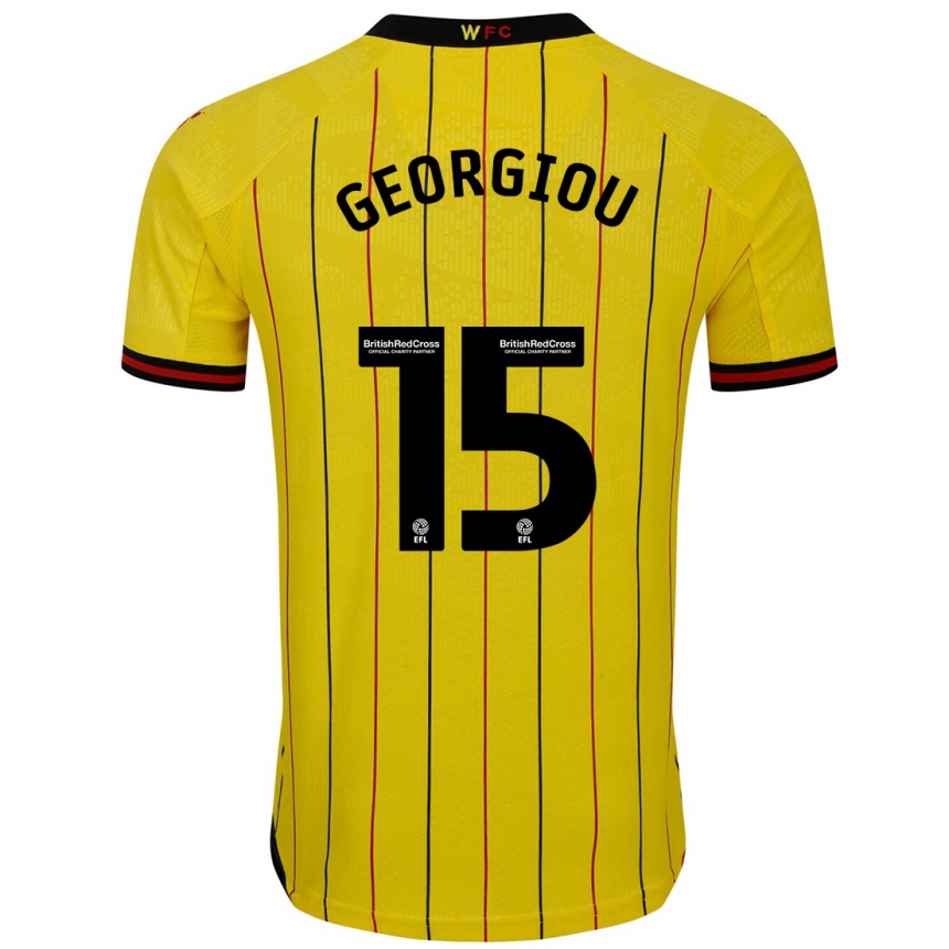 Kinder Fußball Andria Georgiou #15 Gelb Schwarz Heimtrikot Trikot 2024/25 T-Shirt Luxemburg