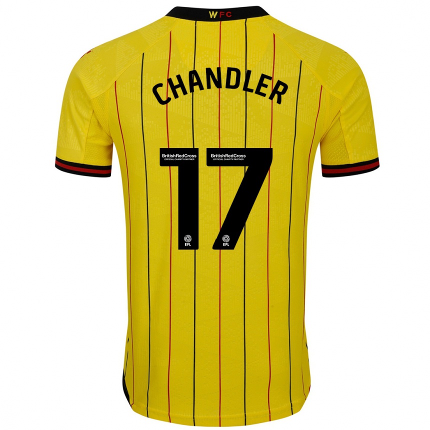 Kinder Fußball Megan Chandler #17 Gelb Schwarz Heimtrikot Trikot 2024/25 T-Shirt Luxemburg