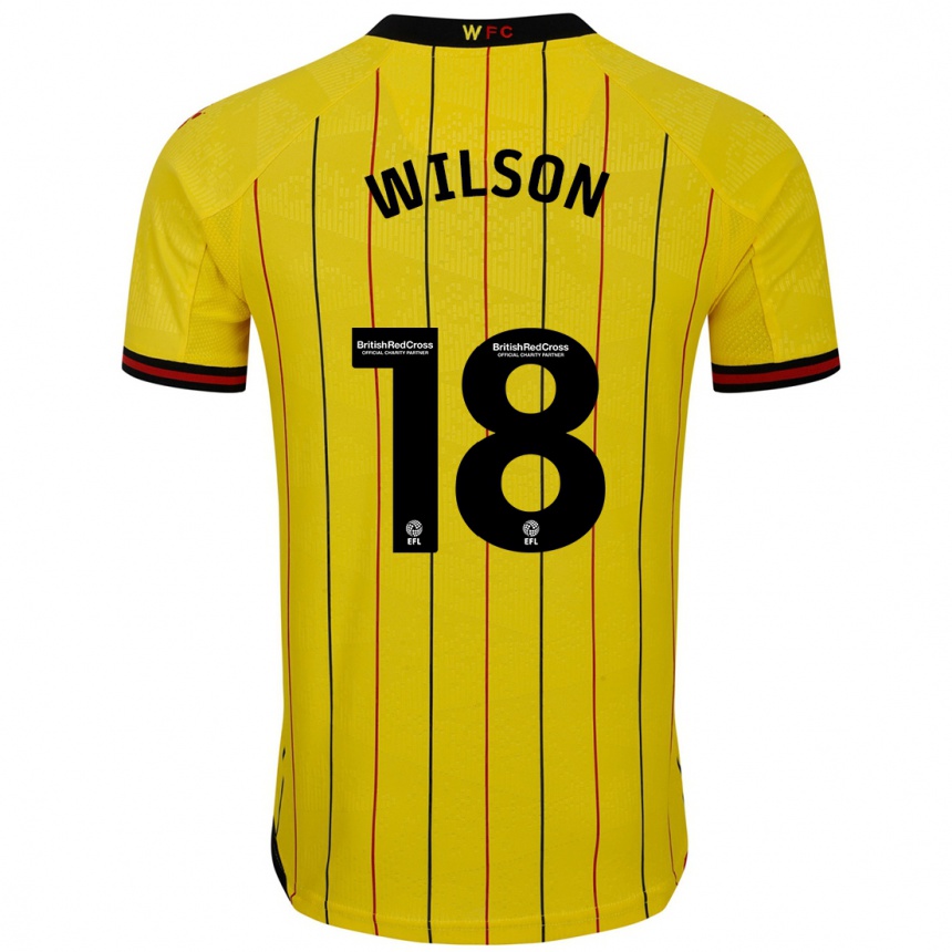 Kinder Fußball Poppy Wilson #18 Gelb Schwarz Heimtrikot Trikot 2024/25 T-Shirt Luxemburg