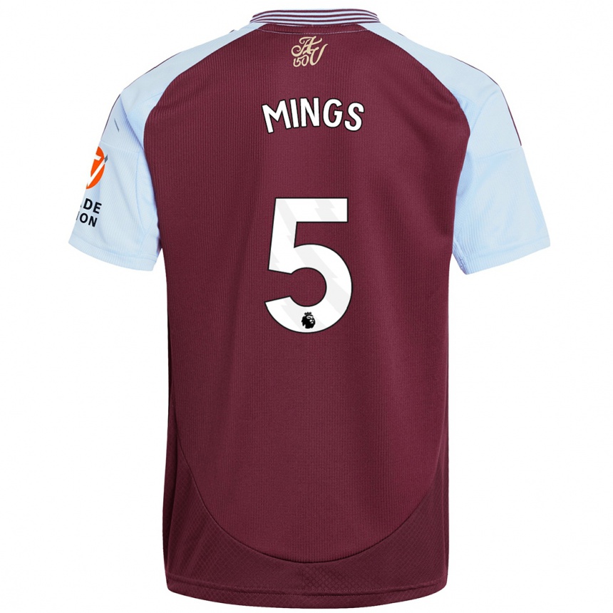 Kinder Fußball Tyrone Mings #5 Burgunder Himmelblau Heimtrikot Trikot 2024/25 T-Shirt Luxemburg