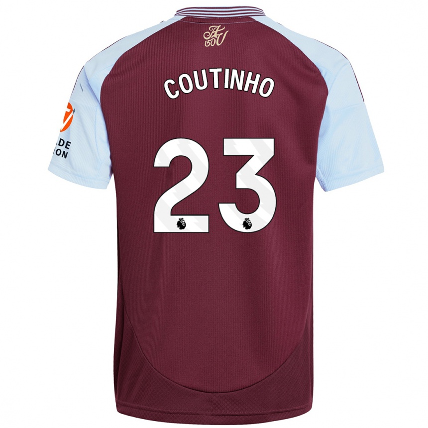 Kinder Fußball Philippe Coutinho #23 Burgunder Himmelblau Heimtrikot Trikot 2024/25 T-Shirt Luxemburg