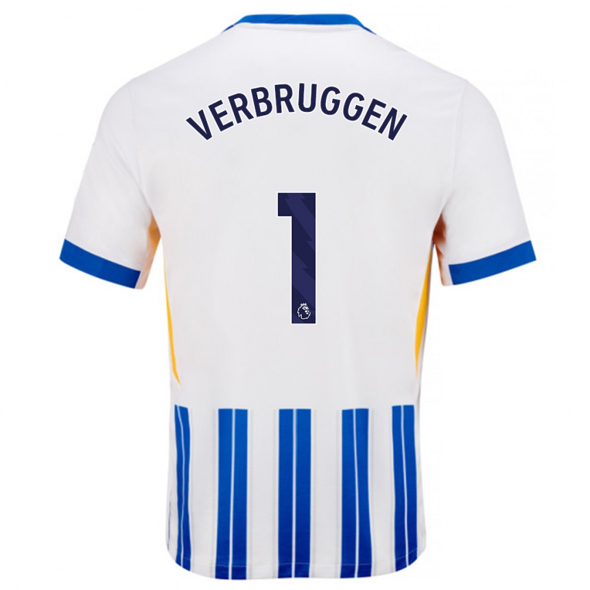 Kinder Fußball Bart Verbruggen #1 Weiß Blaue Nadelstreifen Heimtrikot Trikot 2024/25 T-Shirt Luxemburg