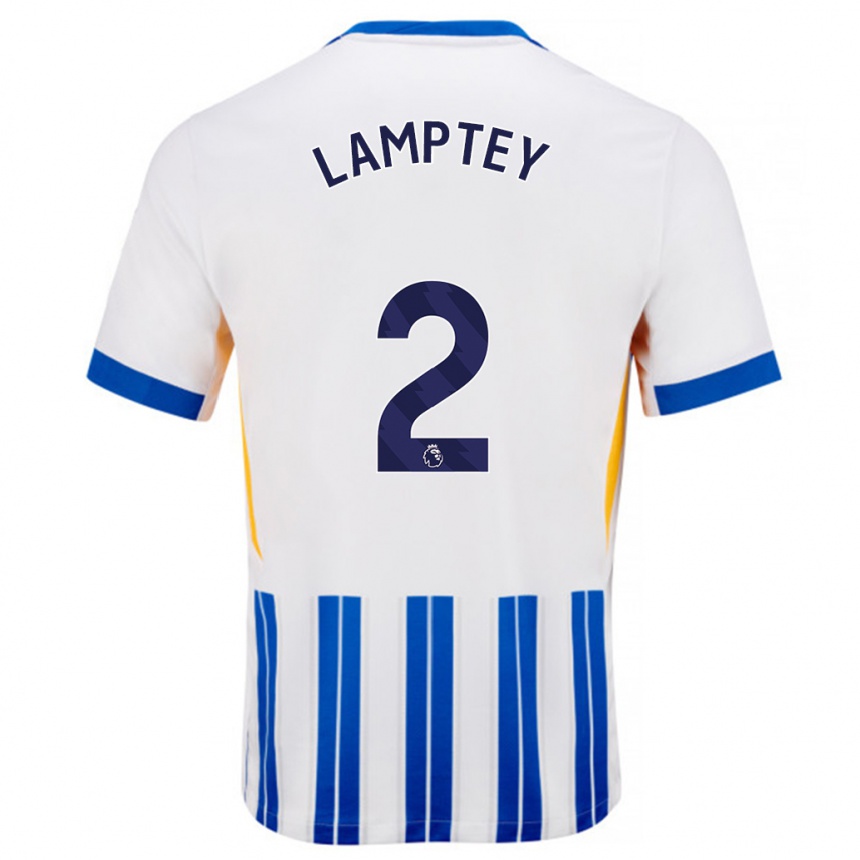 Kinder Fußball Tariq Lamptey #2 Weiß Blaue Nadelstreifen Heimtrikot Trikot 2024/25 T-Shirt Luxemburg