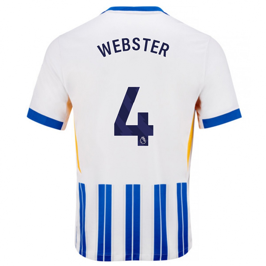 Kinder Fußball Adam Webster #4 Weiß Blaue Nadelstreifen Heimtrikot Trikot 2024/25 T-Shirt Luxemburg