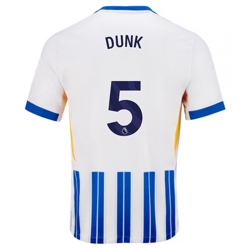 Kinder Fußball Lewis Dunk #5 Weiß Blaue Nadelstreifen Heimtrikot Trikot 2024/25 T-Shirt Luxemburg