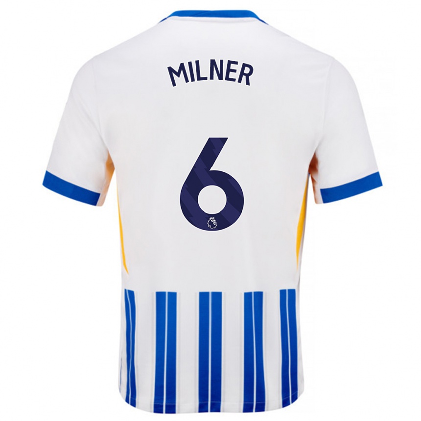 Kinder Fußball James Milner #6 Weiß Blaue Nadelstreifen Heimtrikot Trikot 2024/25 T-Shirt Luxemburg