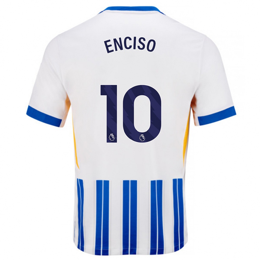 Kinder Fußball Julio Enciso #10 Weiß Blaue Nadelstreifen Heimtrikot Trikot 2024/25 T-Shirt Luxemburg