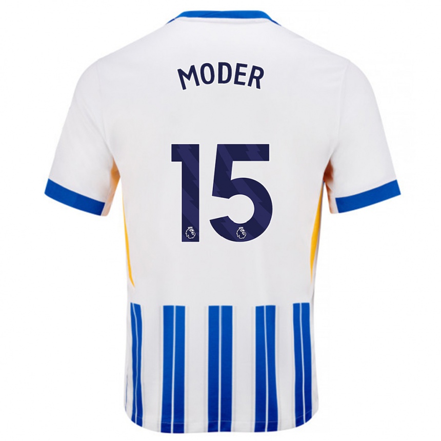 Kinder Fußball Jakub Moder #15 Weiß Blaue Nadelstreifen Heimtrikot Trikot 2024/25 T-Shirt Luxemburg