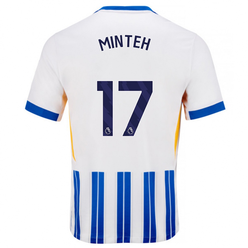 Kinder Fußball Yankuba Minteh #17 Weiß Blaue Nadelstreifen Heimtrikot Trikot 2024/25 T-Shirt Luxemburg