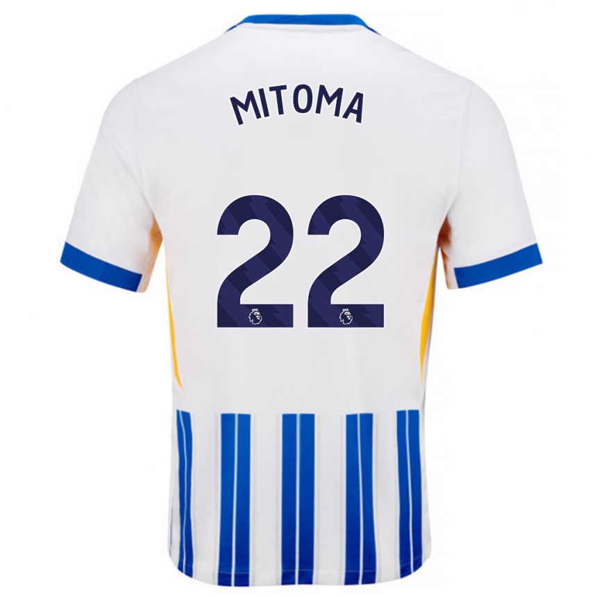 Kinder Fußball Kaoru Mitoma #22 Weiß Blaue Nadelstreifen Heimtrikot Trikot 2024/25 T-Shirt Luxemburg