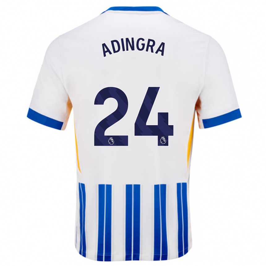 Kinder Fußball Simon Adingra #24 Weiß Blaue Nadelstreifen Heimtrikot Trikot 2024/25 T-Shirt Luxemburg