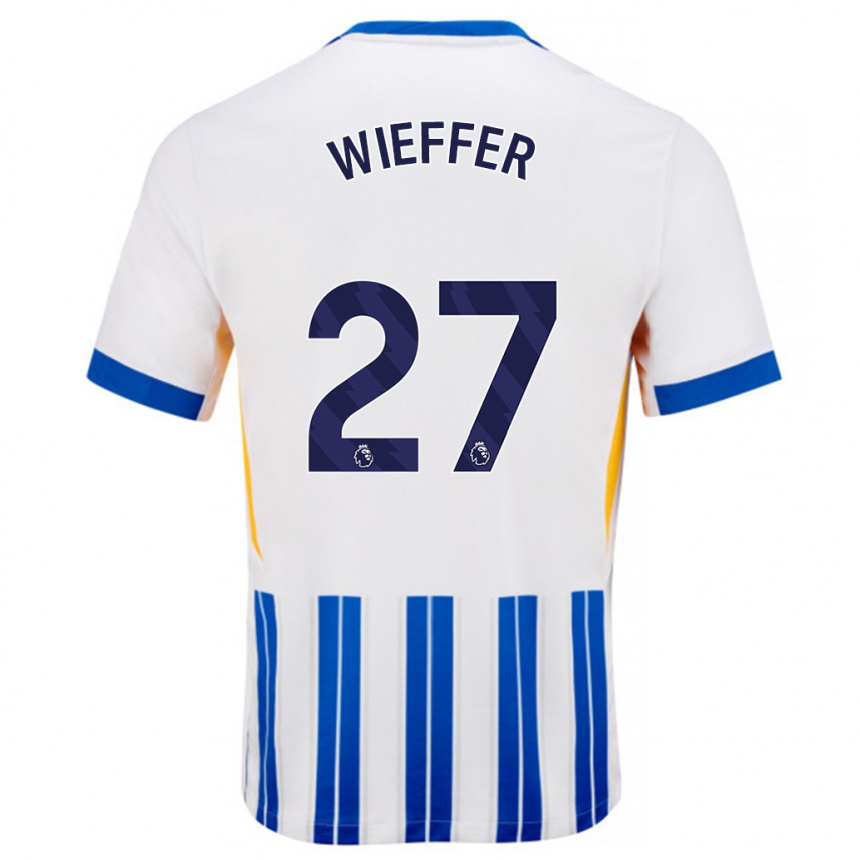 Kinder Fußball Mats Wieffer #27 Weiß Blaue Nadelstreifen Heimtrikot Trikot 2024/25 T-Shirt Luxemburg