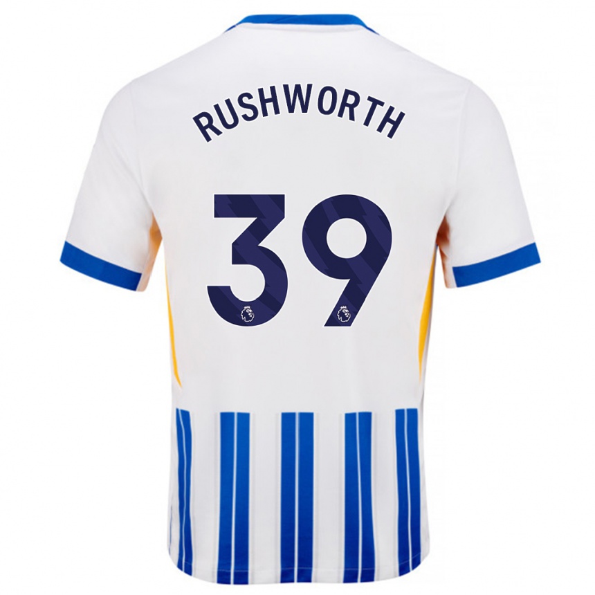 Kinder Fußball Carl Rushworth #39 Weiß Blaue Nadelstreifen Heimtrikot Trikot 2024/25 T-Shirt Luxemburg