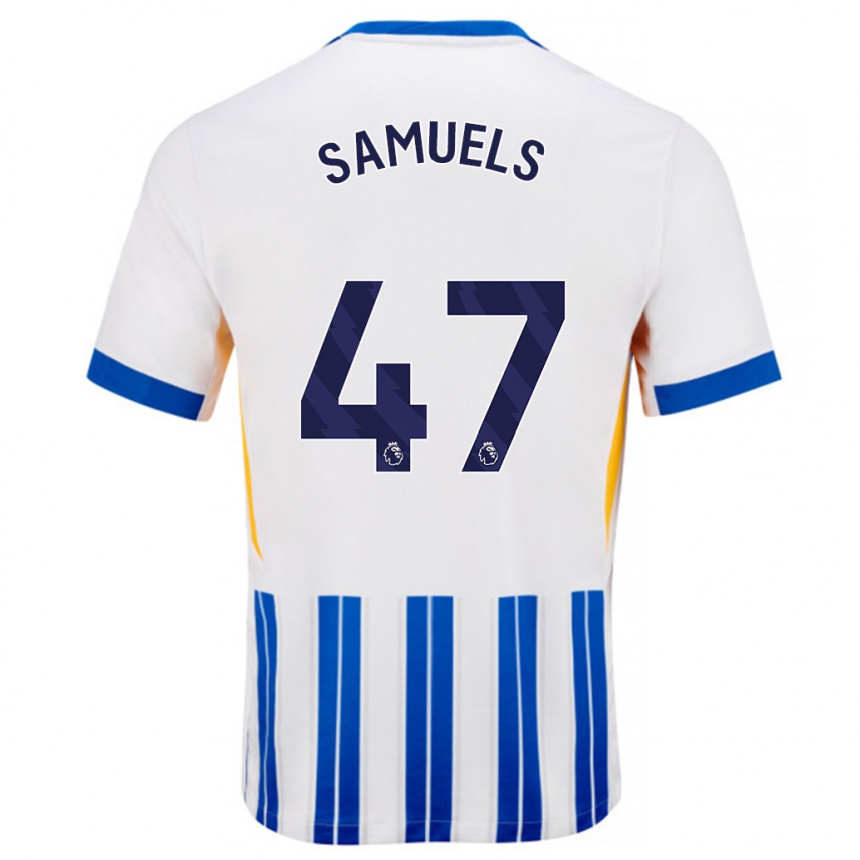 Kinder Fußball Imari Samuels #47 Weiß Blaue Nadelstreifen Heimtrikot Trikot 2024/25 T-Shirt Luxemburg