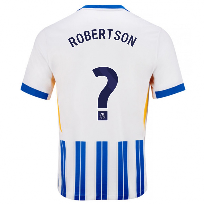 Kinder Fußball Josh Robertson #0 Weiß Blaue Nadelstreifen Heimtrikot Trikot 2024/25 T-Shirt Luxemburg