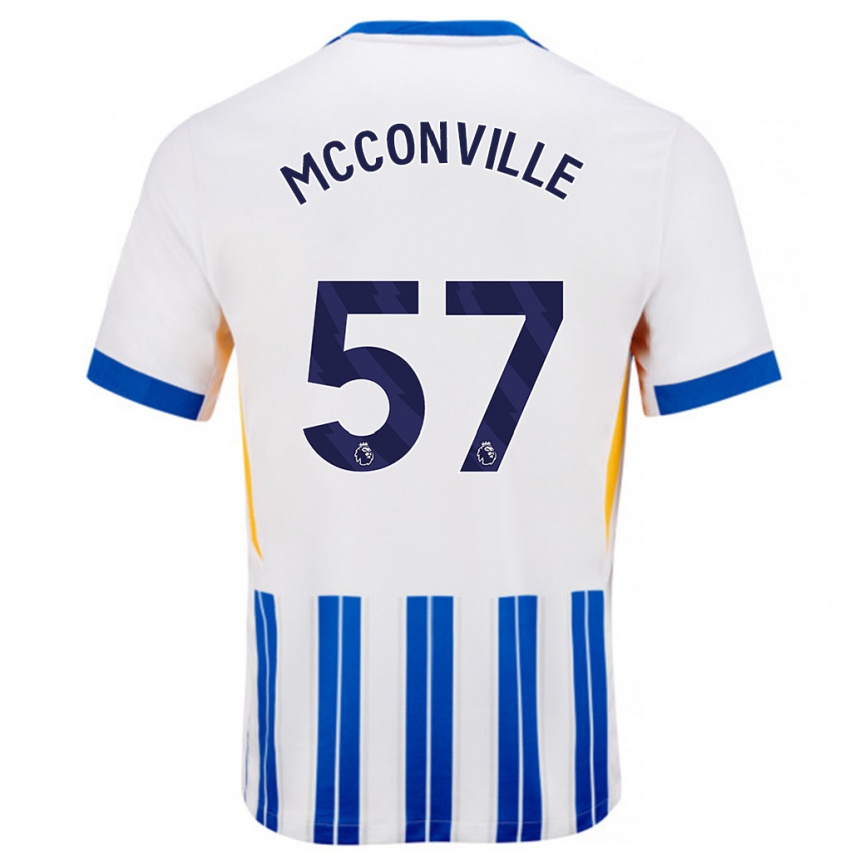 Kinder Fußball Ruairi Mcconville #57 Weiß Blaue Nadelstreifen Heimtrikot Trikot 2024/25 T-Shirt Luxemburg