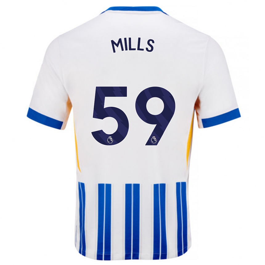 Kinder Fußball Harry Mills #59 Weiß Blaue Nadelstreifen Heimtrikot Trikot 2024/25 T-Shirt Luxemburg