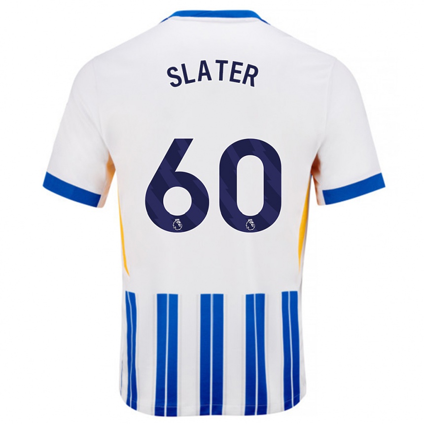 Kinder Fußball Jacob Slater #60 Weiß Blaue Nadelstreifen Heimtrikot Trikot 2024/25 T-Shirt Luxemburg