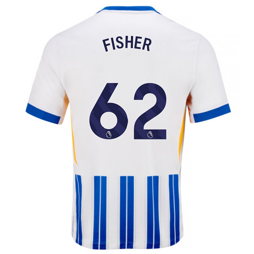 Kinder Fußball Hugo Fisher #62 Weiß Blaue Nadelstreifen Heimtrikot Trikot 2024/25 T-Shirt Luxemburg