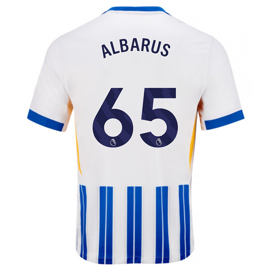 Kinder Fußball Zane Albarus #65 Weiß Blaue Nadelstreifen Heimtrikot Trikot 2024/25 T-Shirt Luxemburg