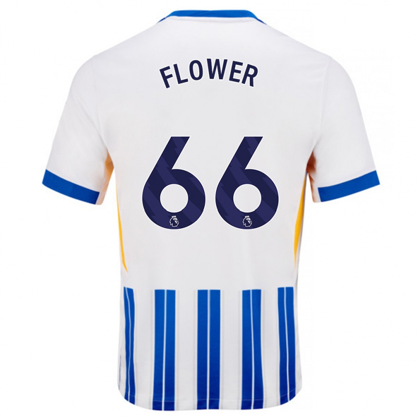 Kinder Fußball Louis Flower #66 Weiß Blaue Nadelstreifen Heimtrikot Trikot 2024/25 T-Shirt Luxemburg