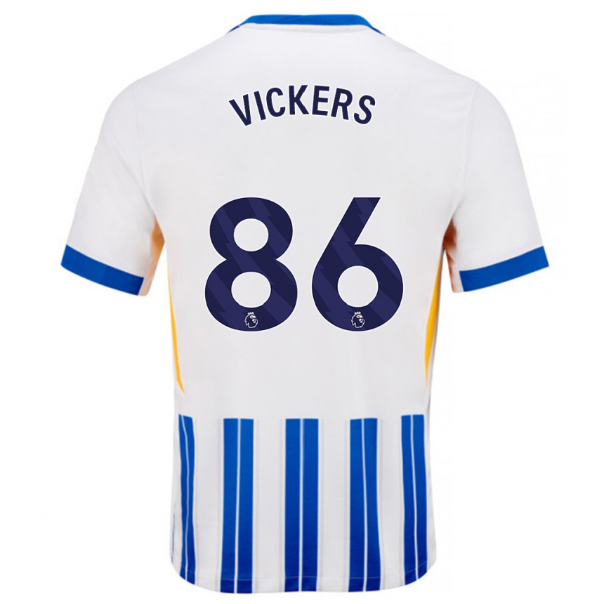 Kinder Fußball Jacob Vickers #86 Weiß Blaue Nadelstreifen Heimtrikot Trikot 2024/25 T-Shirt Luxemburg