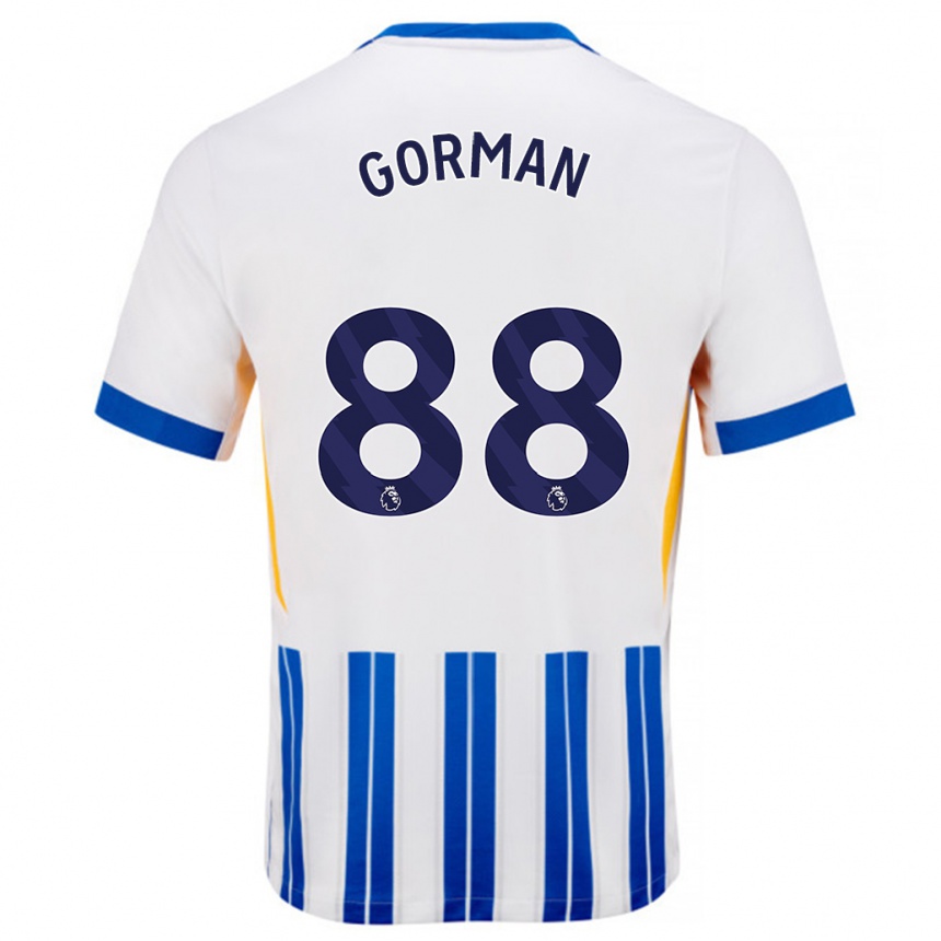 Kinder Fußball Ronnie Gorman #88 Weiß Blaue Nadelstreifen Heimtrikot Trikot 2024/25 T-Shirt Luxemburg