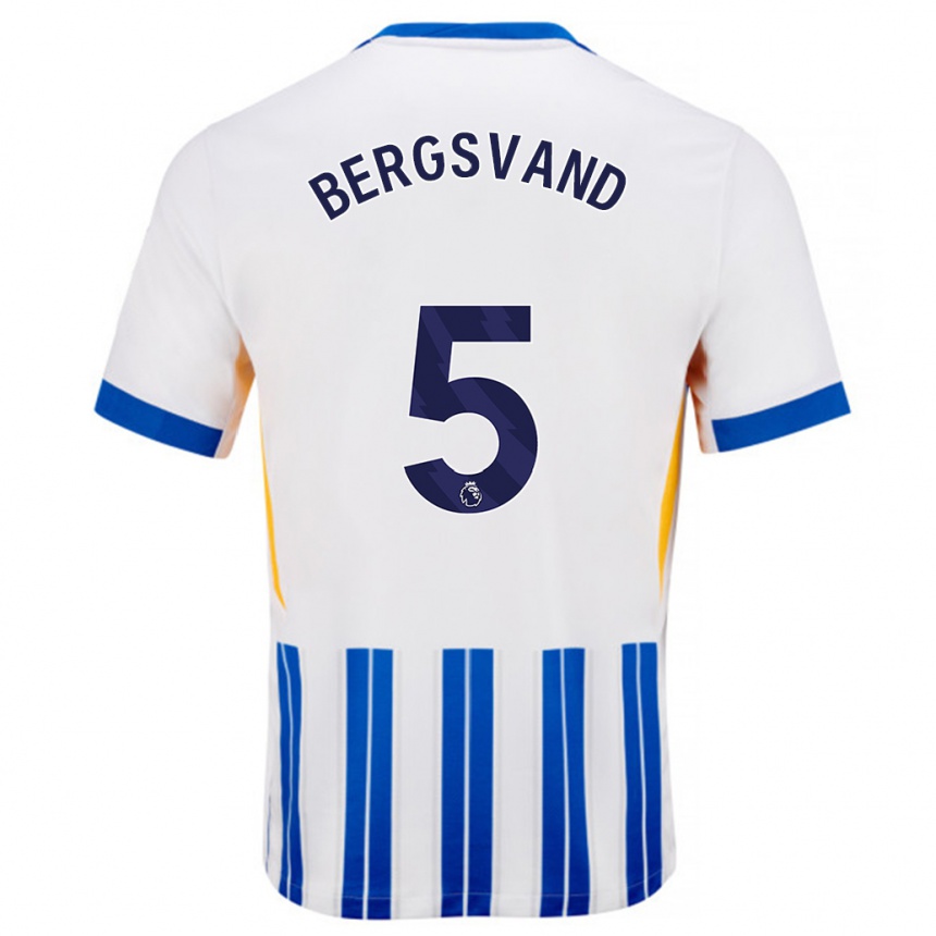 Kinder Fußball Guro Bergsvand #5 Weiß Blaue Nadelstreifen Heimtrikot Trikot 2024/25 T-Shirt Luxemburg